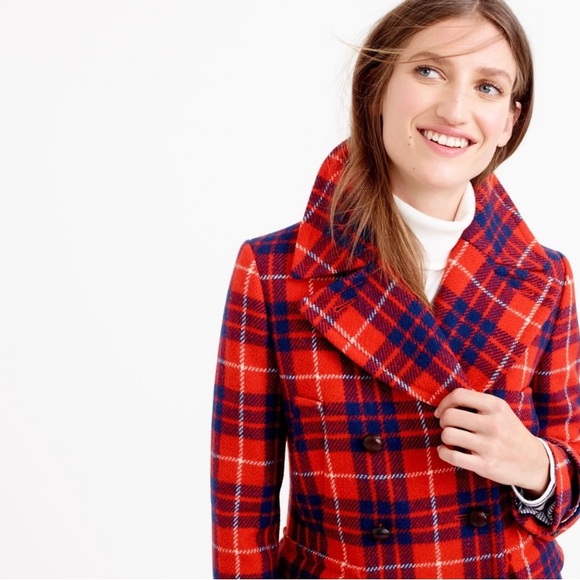 J. Crew Hamilton Plaid Peacoat Size 6 - Picture 3 of 15